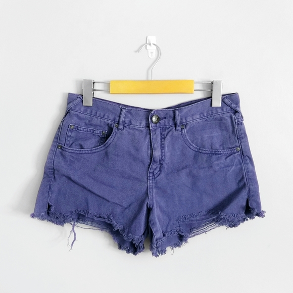 FREE PEOPLE Purple Mid Rise Cutoff Jean Shorts - Picture 1 of 7